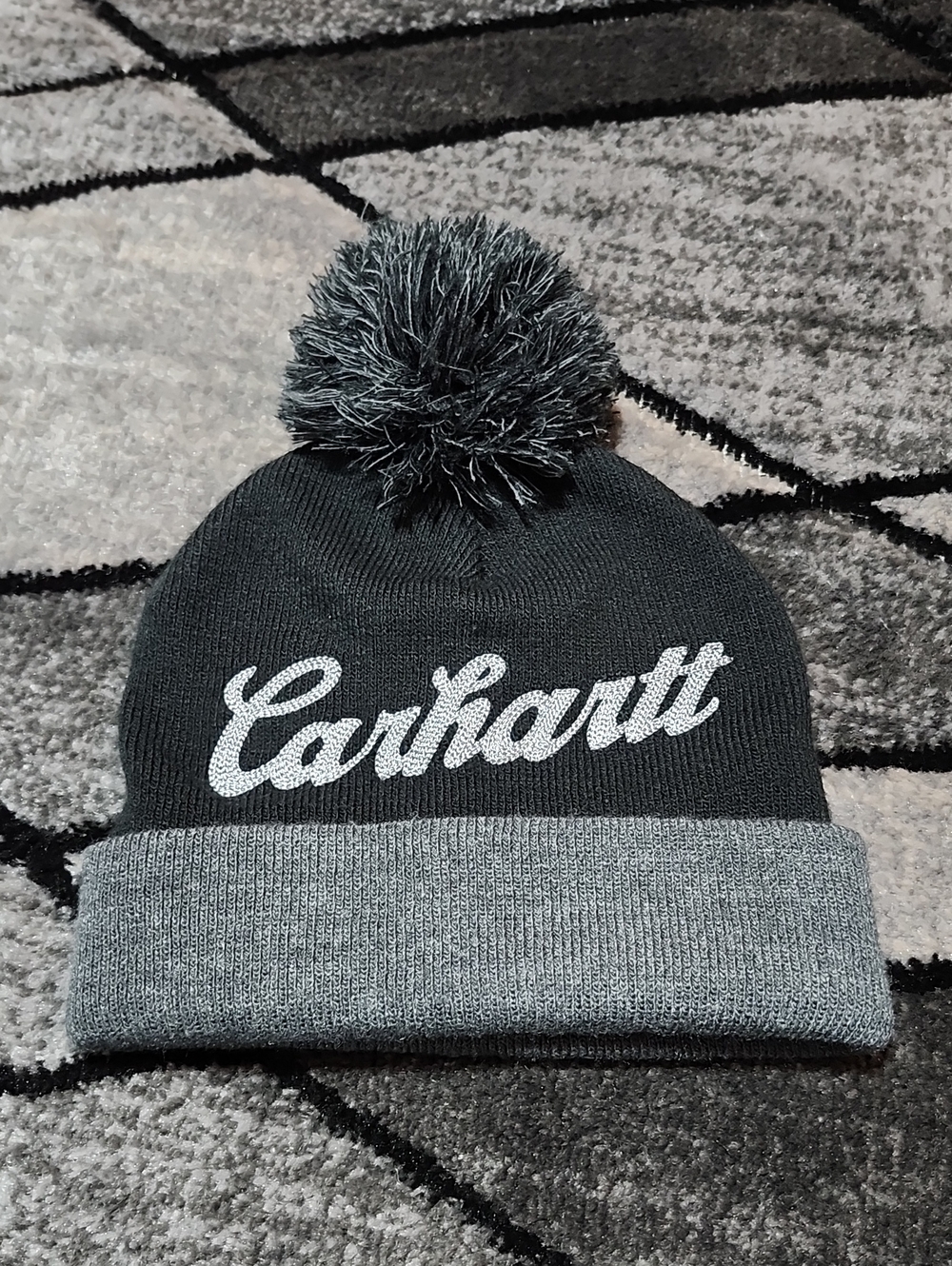 CARHARTT KNIT EMBROIDERED CHAINSTITCH LOOKOUT POM POM COLORBLOCK CUFFED BEANIE